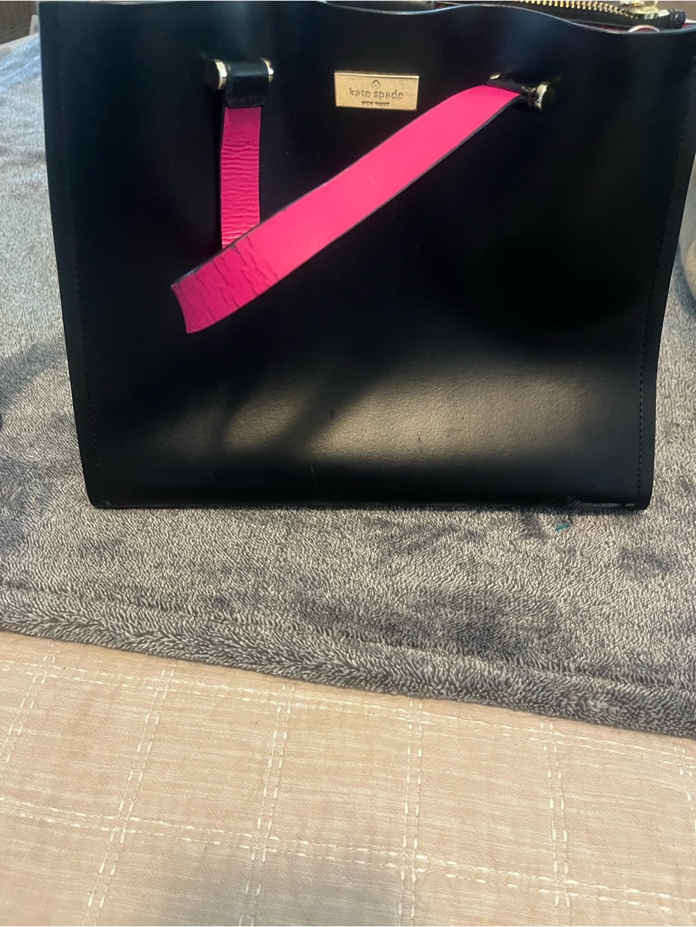 kate spade Black Tote with Pink Strap